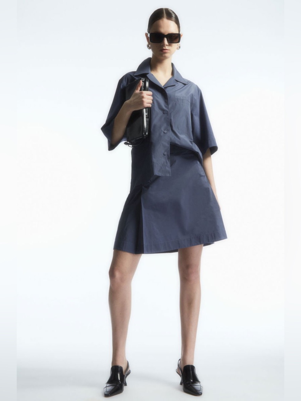 COS Shell Panel A line mini skirt nylon sporty tennis skirt Slate Blue NWT